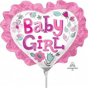 ADD-BAL12 Mini Shape - Foil Baby Girl Heart Floral - US Foil Balloon